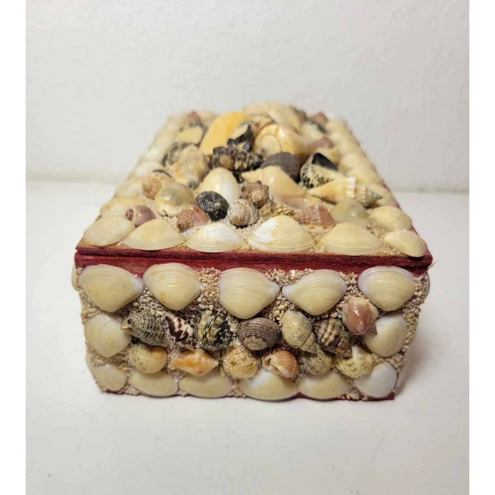 Vintage‎ Sea Shell  Trinket Jewelry Red  Felt Lining